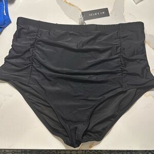 High-Waisted Ruched Black Women's Swim Bottoms